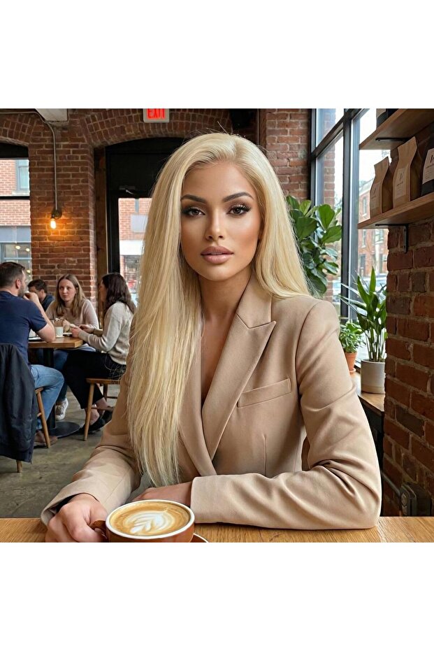 Real Front Lace Straight Platinum Tulle Wig - 60-65cm
