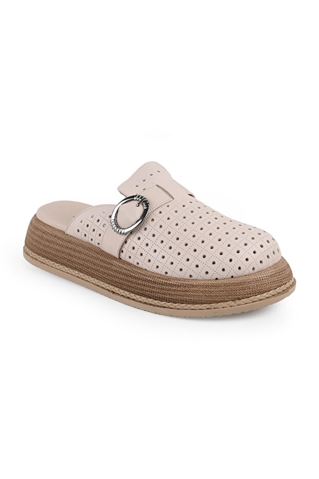 L060.650 Genuine Leather Buckle Poly Sole Comfortable Women's Sabo Slippers