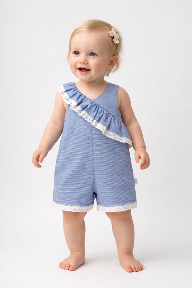 Baby Girl Blue Striped Jumpsuit