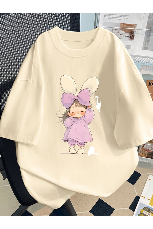 Cute printed oversize women's/men's unisex white t-shirt