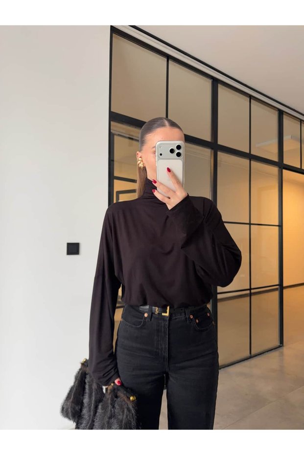 Stand Collar Modal Blouse Black