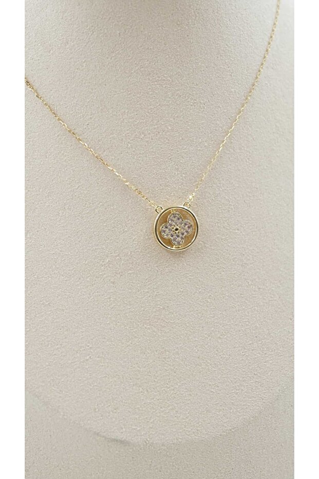 Gold Zircon Stone Clover Design Necklace