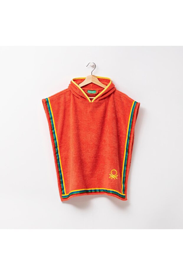 Be-0818-rd 100% cotton red 65x65 cm children's poncho towel