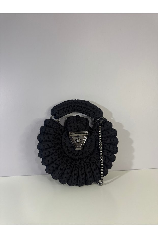 Women's Hand-Knitted Combed Cotton Thread Shoulder and Hand Bag - Design Bag with Metal Lock
