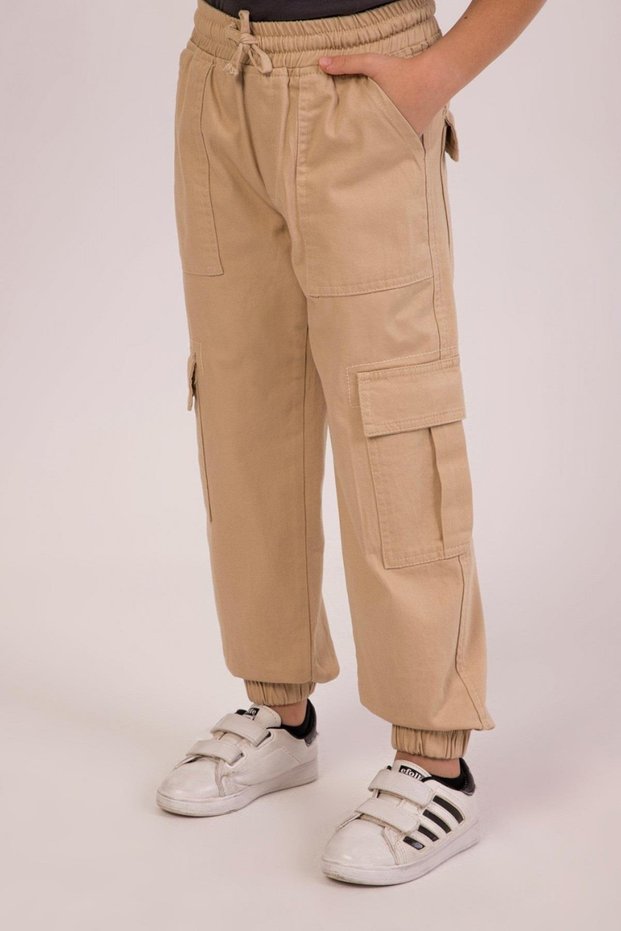 Mojo boys' canvas cargo pants with pockets, ages 4-9, style 7662, beige