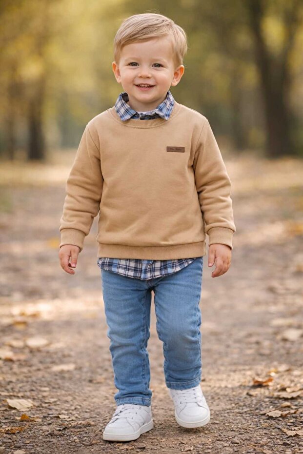 Baby Boy Shirt Sweatshirt and Denim Pants 3-Piece Set