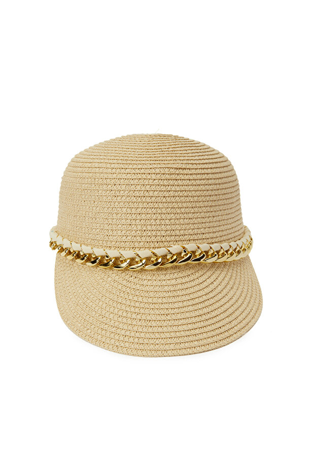 Bej Kadın Hasır Şapka - 2