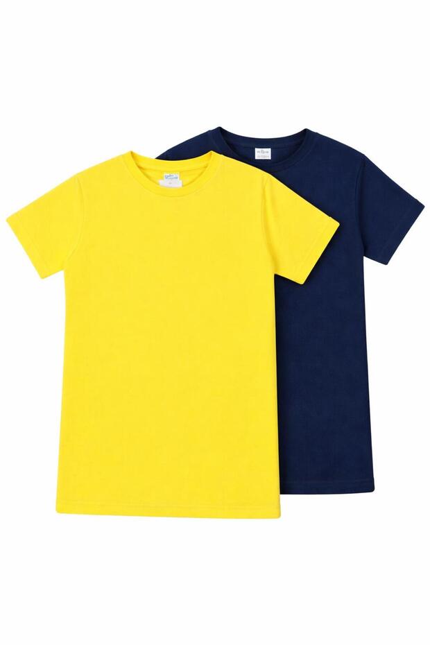 Unisex Children's Crew Neck Short Sleeve Standard Fit 2-Pack Yellow-Dark Blue Color Children's T-Shirt