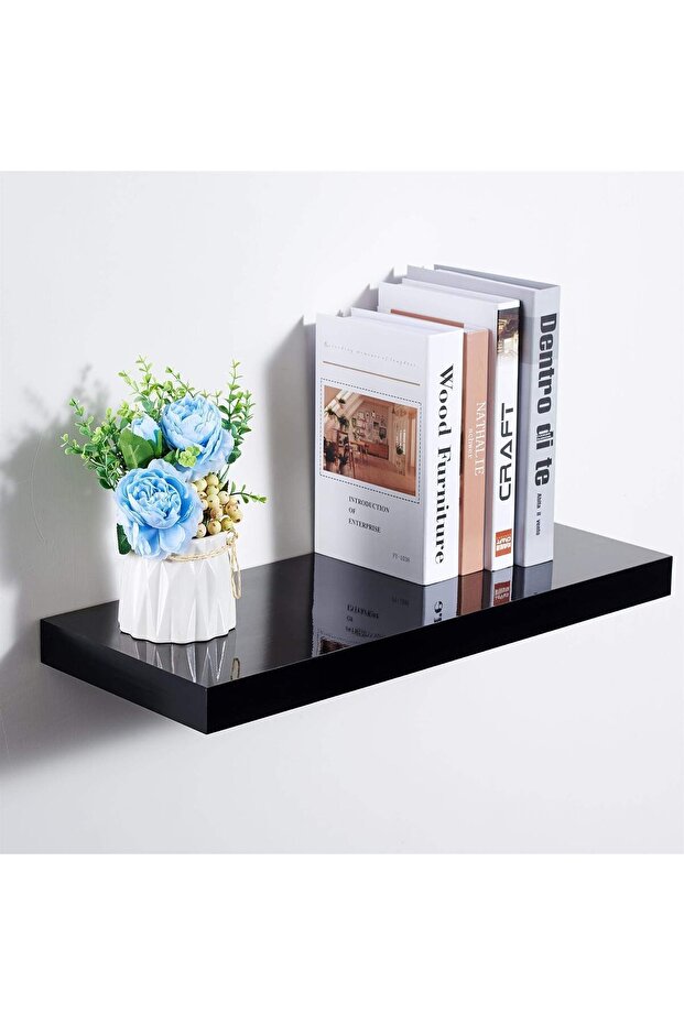 رف حائط، مستطيل عائم، 40 سم (أسود) - 4