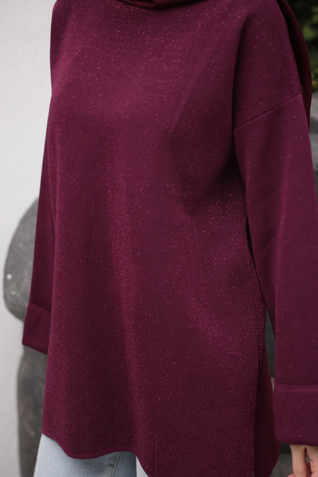 Mürdüm Simli Merserize Triko Tunik - 3