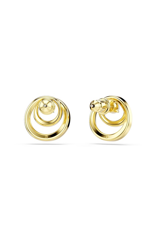 Hyperbola Button Earrings, Round Cut, White, Gold Plated - 4