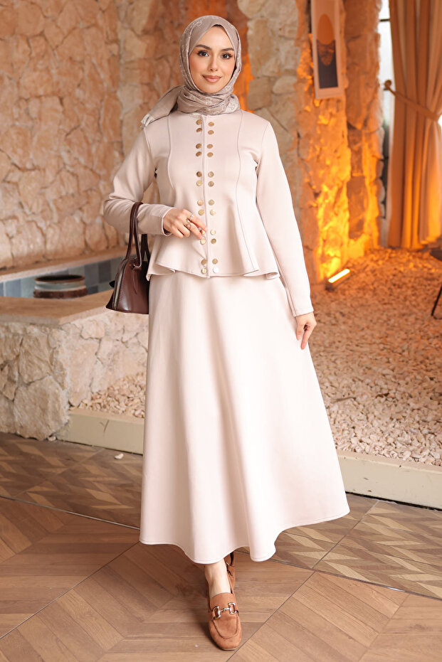 Beige Skirt, Flounced Blouse, Skirted Scuba Suit