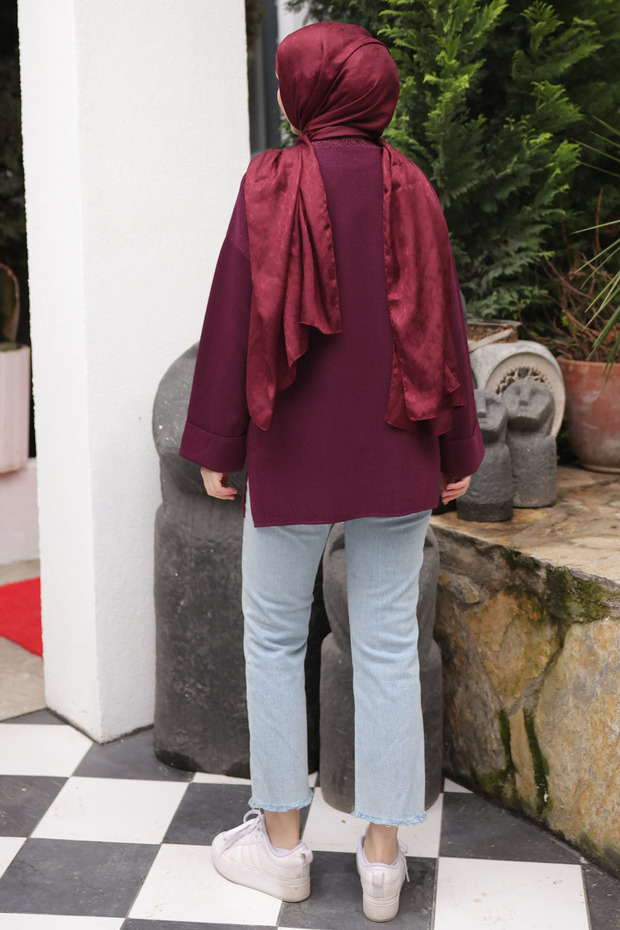 Mürdüm Simli Merserize Triko Tunik - 4