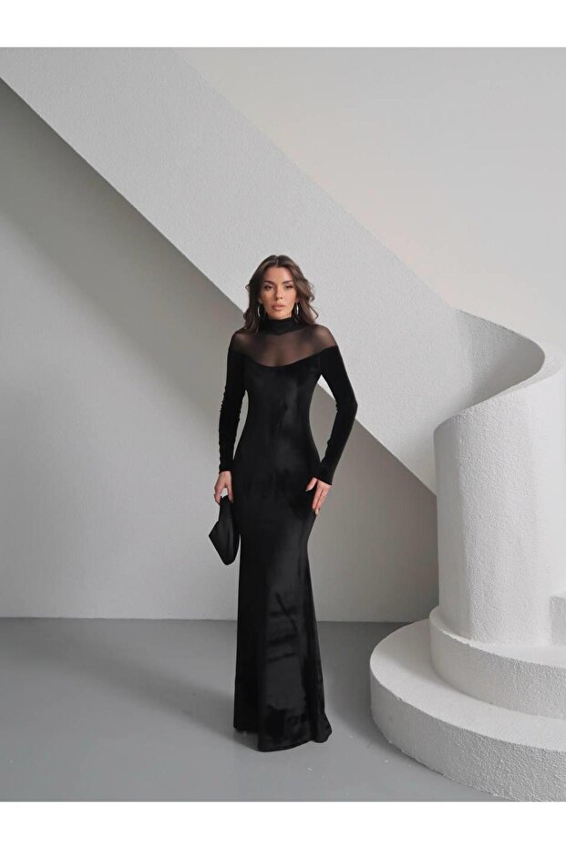 Kadife&Tül maxi boy elbise - 1