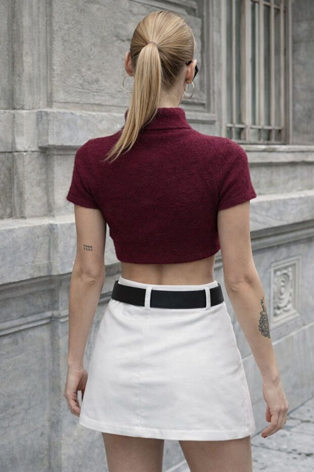 Geniş Kemer Detaylı Şort Etek - 4