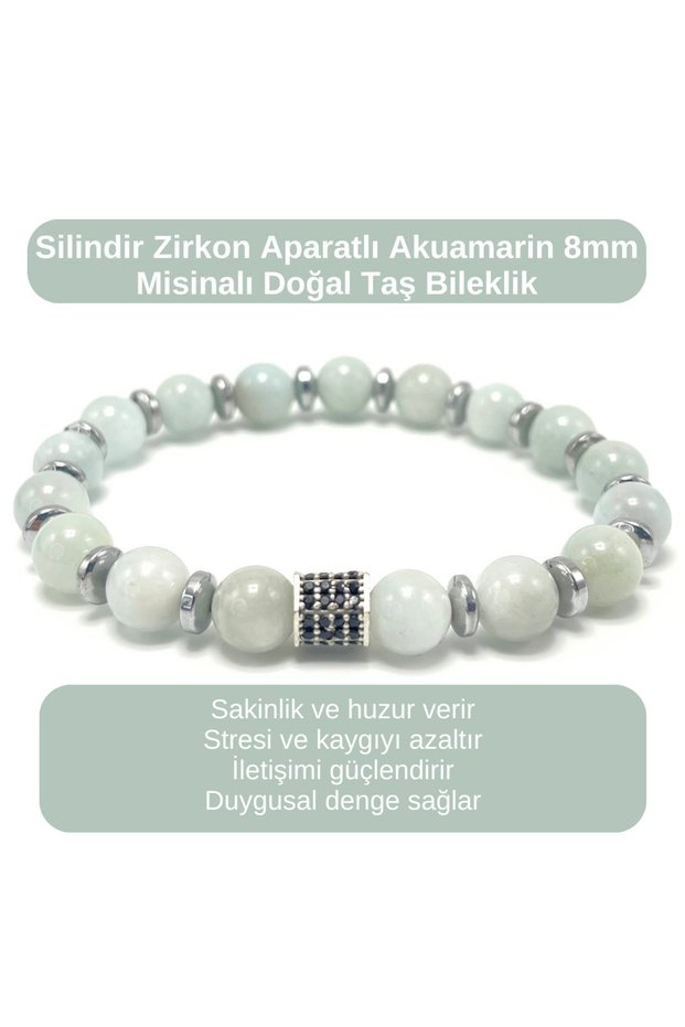Certified Aquamarine with Zircon Apparatus - 8mm Natural Gemstone Bracelet