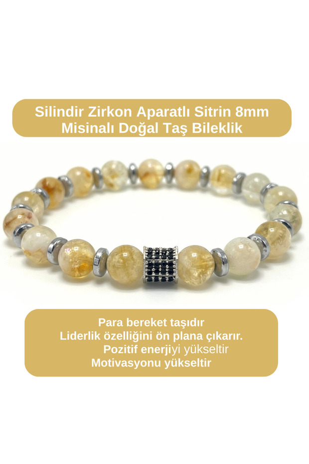 Citrine with Certified Zircon Apparatus - 8mm Natural Gemstone Bracelet