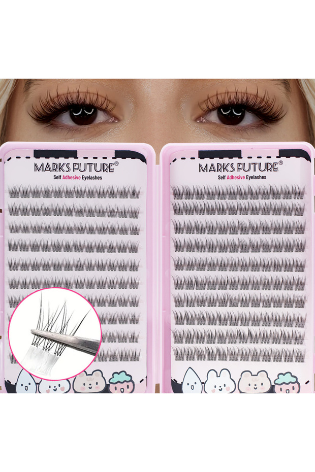MIX Self-Adhesive Eyelash Clusters, Press-On Eyelashes 11-12 mm Natural Manga-Style Cluster Lashes,