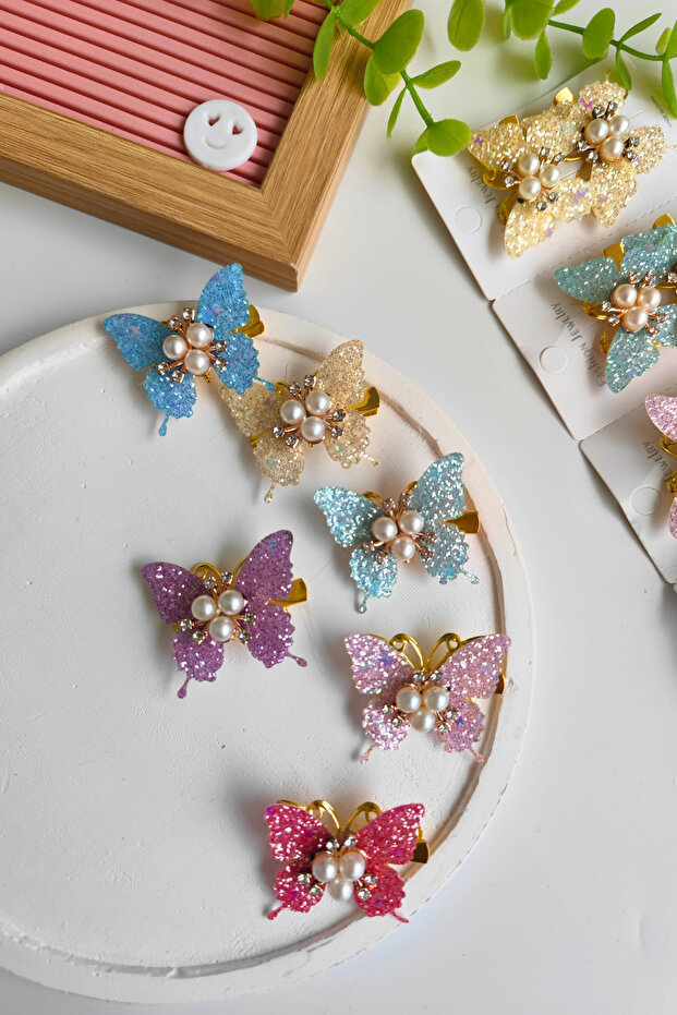 6-Piece Glittery-Pearl Butterfly Buckle Set