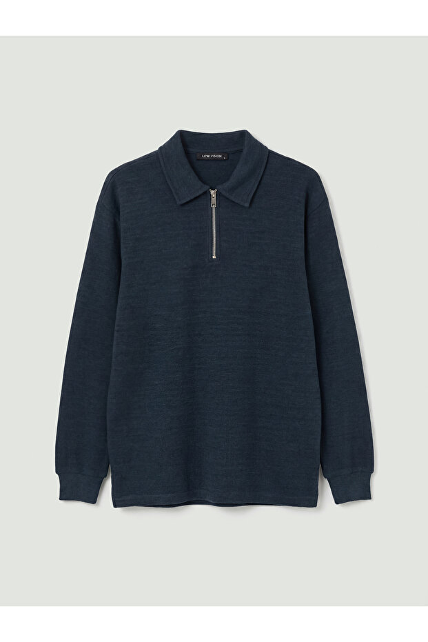 Mg trenden navy blue polo collar men's sweatshirt