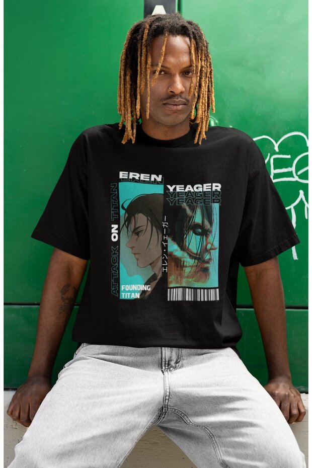 Eren Yeager Attack on Titan Printed Unisex Oversize Anime Tv Series Character T-Shirt