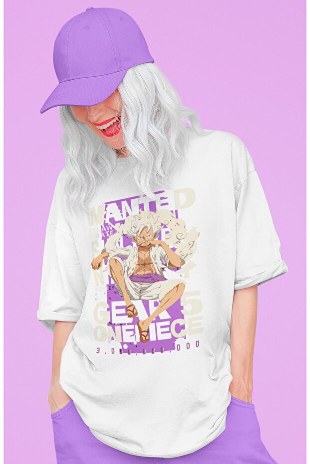 Wanted Gear 5 Monkey D. Luffy Printed Unisex Oversize Anime Series Character T-Shirt