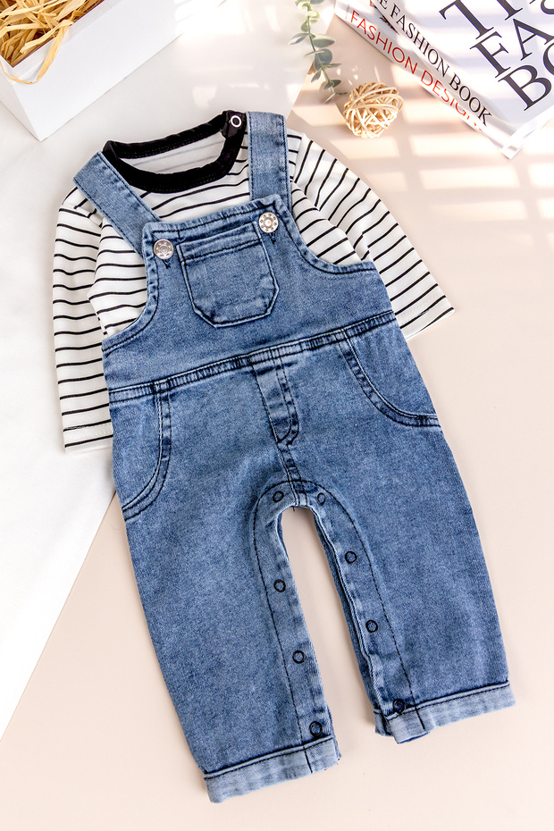 Baby Boy 2-Piece Denim Stylish Jeans Overalls Set