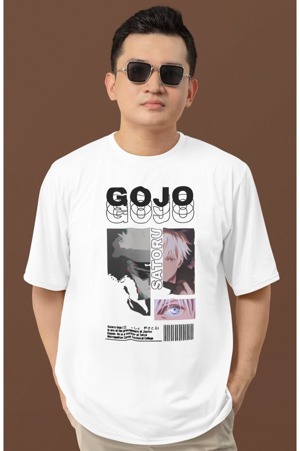 Design Gojo Satoru Jujutsu Kaisen Printed Unisex Oversize Anime Series Character T-Shirt