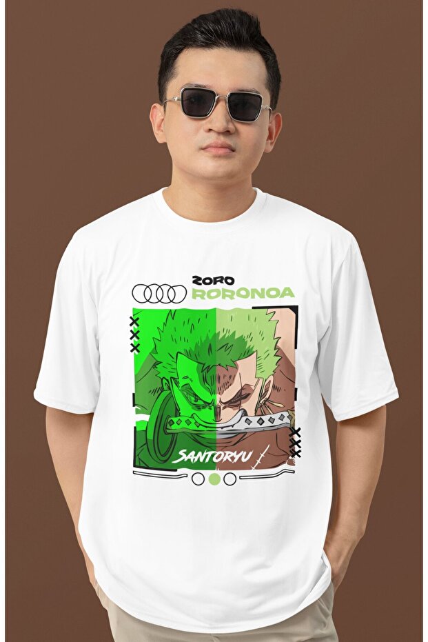 Design Roronoa Zoro Santoryu Printed Unisex Oversize One Piece Anime Series Character T-Shirt