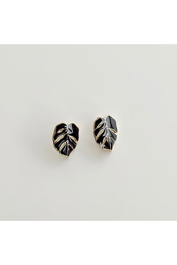 أقراط أوراق المينا السوداء - 1