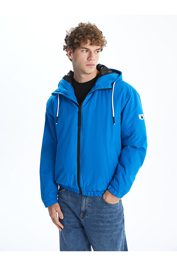 معطف XSIDE Blue Comfortable Fit بغطاء رأس للرجال متوسط السمك