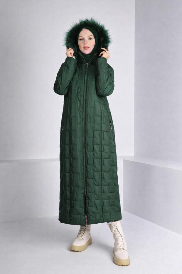Fur-Collared Zippered Puffer Coat 90316