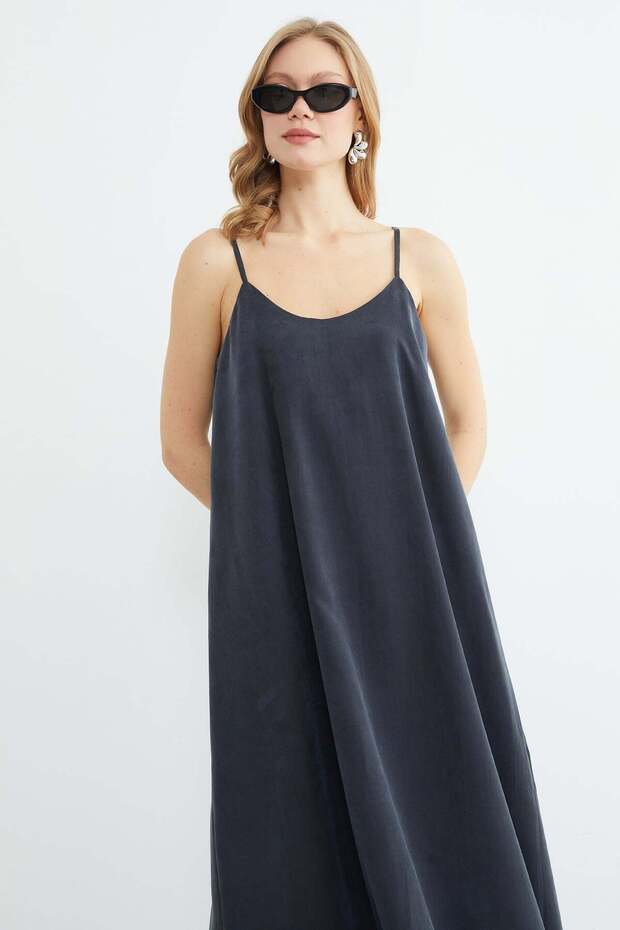 Basic İp Askılı Maxi Boy Elbise - 2