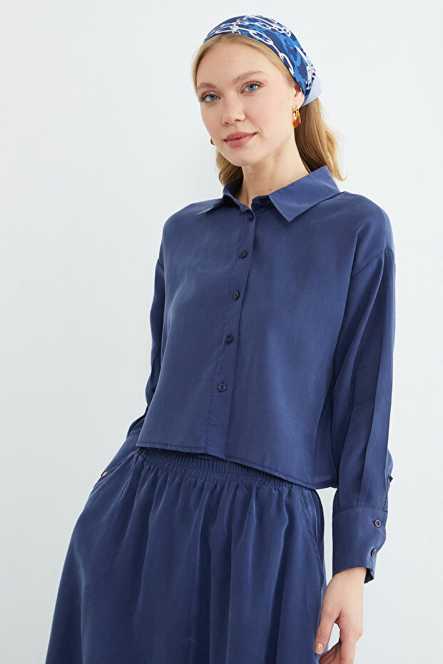 Basic Düğmeli Salaş Crop Gömlek - 5