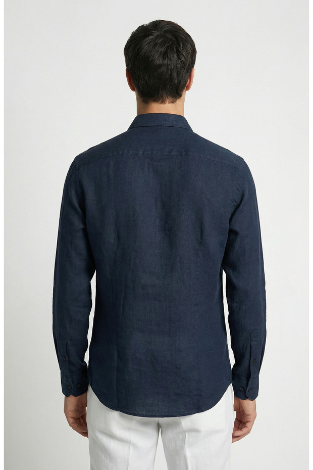 Lacivert Keten Gömlek - 3