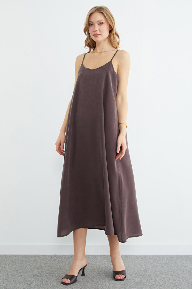 Basic İp Askılı Maxi Boy Elbise - 3