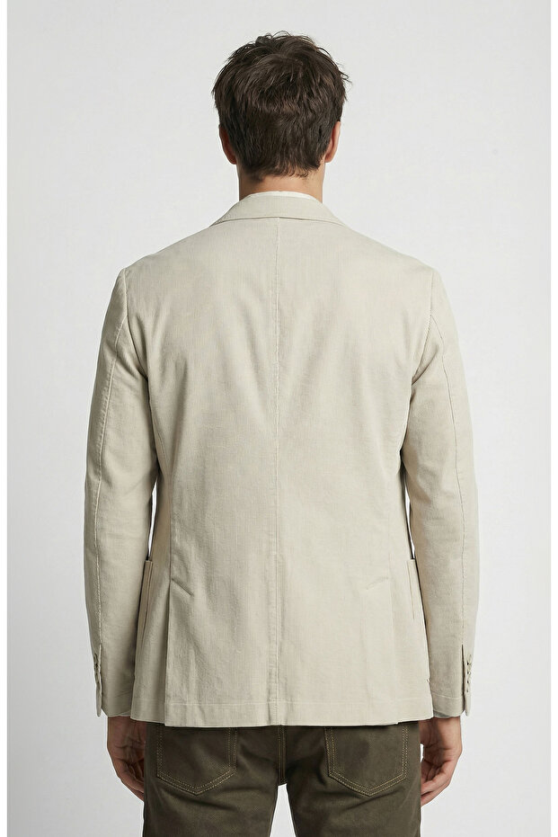 Bej Mono Yaka Diyagonal Örme Ceket - 3