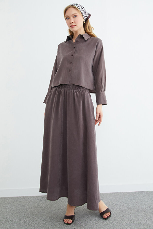 Basic Düğmeli Salaş Crop Gömlek - 2