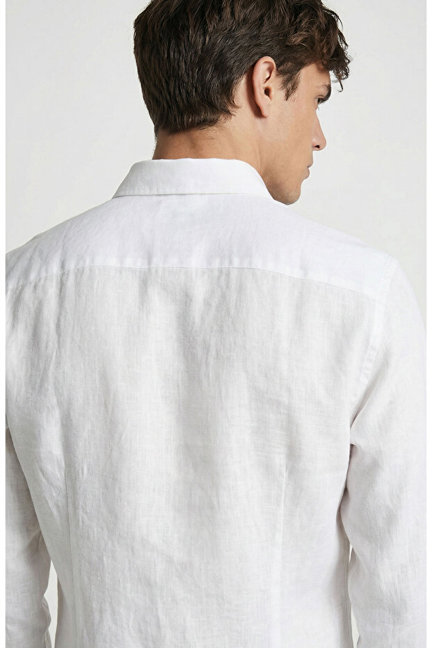 Beyaz Keten Gömlek - 3