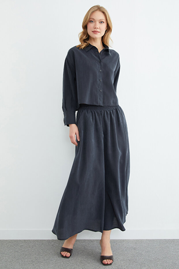 Basic Düğmeli Salaş Crop Gömlek - 5