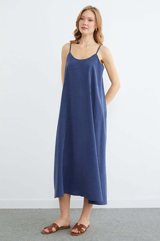Basic İp Askılı Maxi Boy Elbise - 4