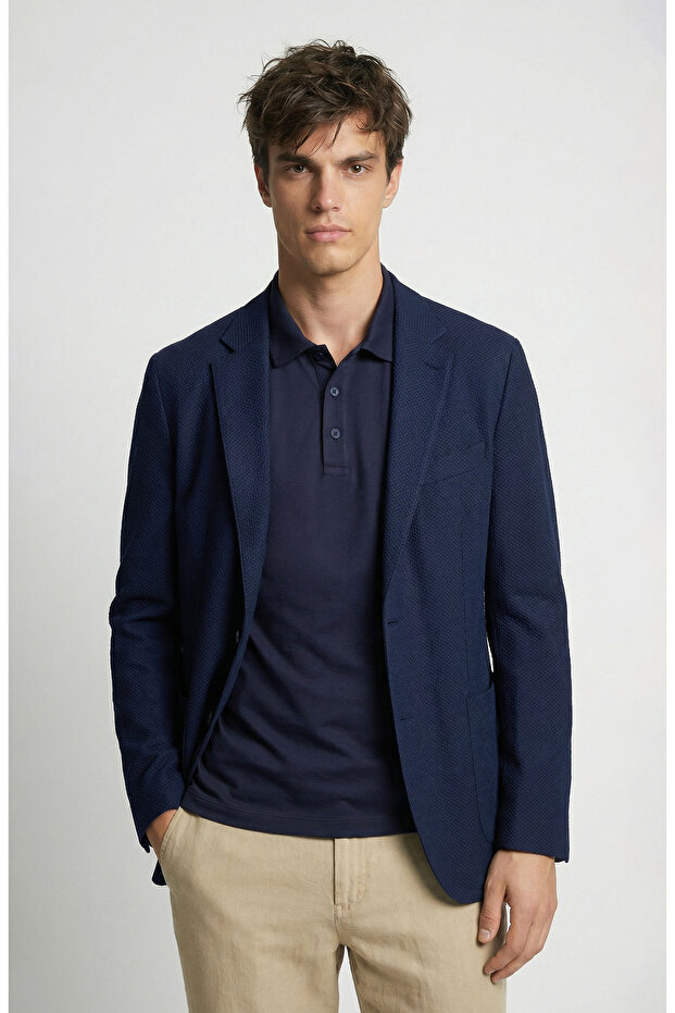 N-Tech Lacivert Çift Yırtmaç Örme Ceket - 1