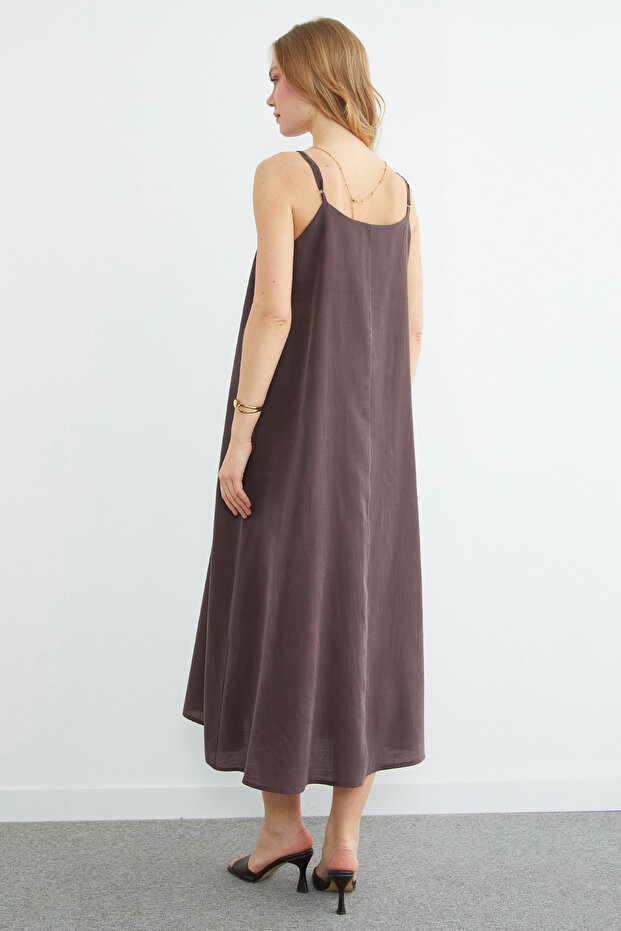 Basic İp Askılı Maxi Boy Elbise - 8