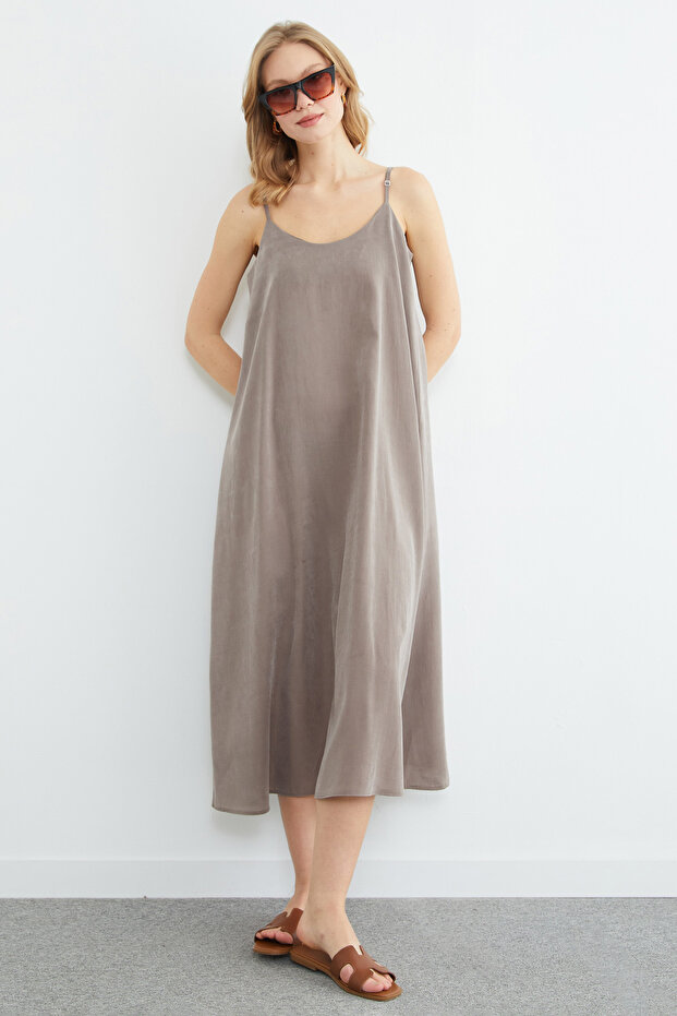 Basic İp Askılı Maxi Boy Elbise - 2