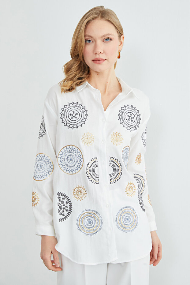 Fullamodest Pullu Nakışlı Gömlek - 7