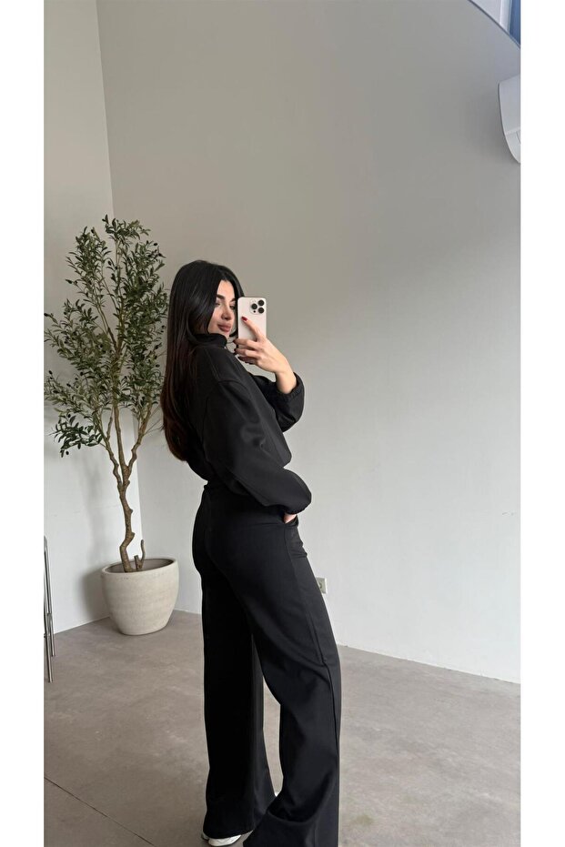 بدلة أساسية من القماش المطوي الأسود - 4