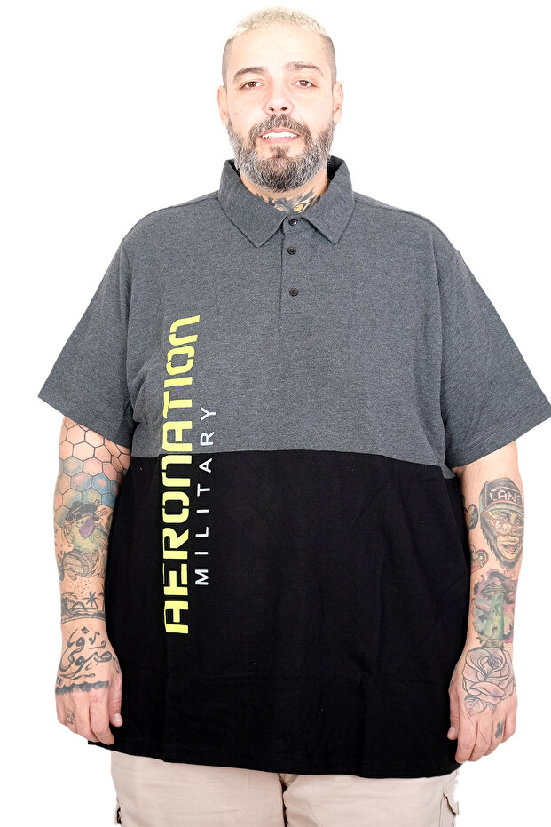 Mode XL Large Size Men's Parted Polo Collar T-Shirt 25318 Antra Melanj