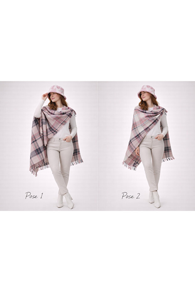 Modern Bucket Hat & Wide Thin Tassel Shawl Dual-Purpose Combination Set – Stylish and Suitable for Daily Use