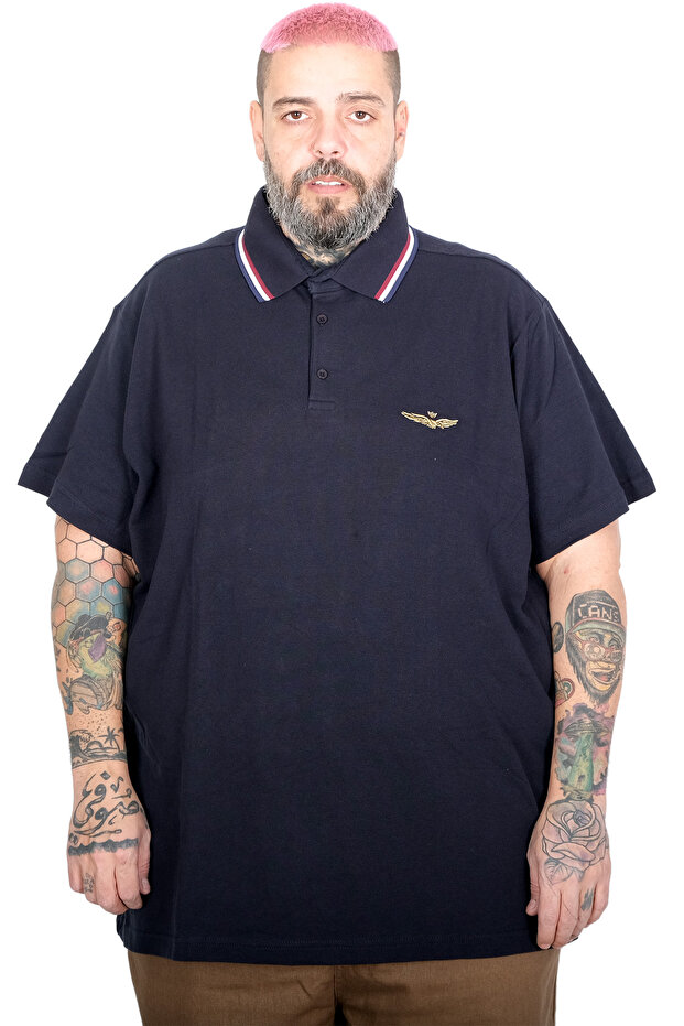 Mode XL Large Size Men's Eagle Polo Collar T-Shirt 25315 Dark Blue