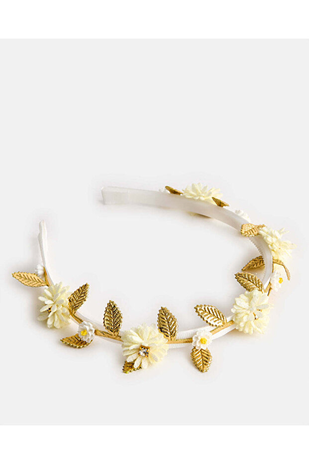 Girls White And Gold Embellished Headband